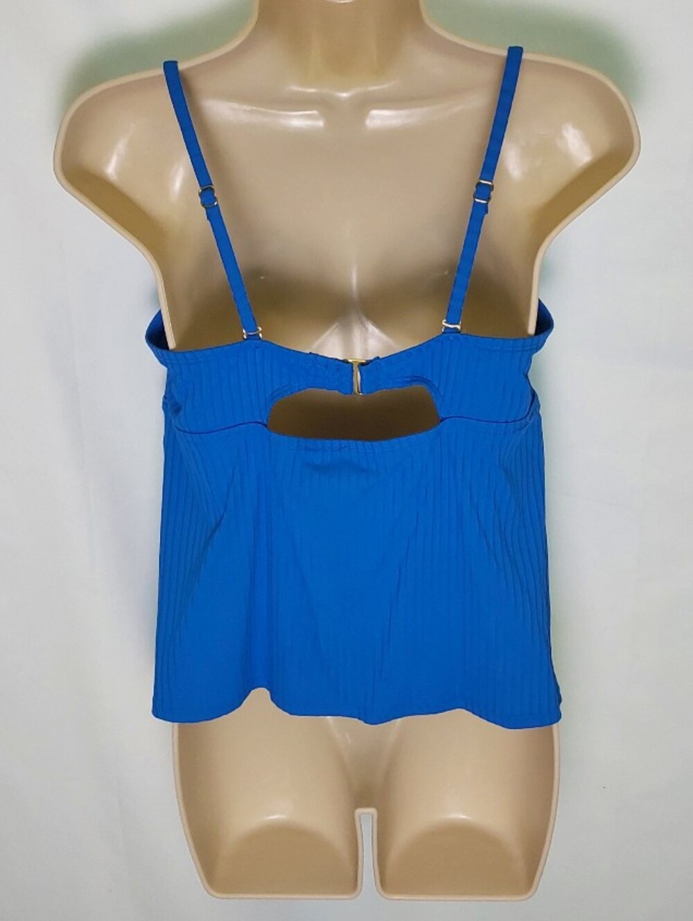 Time and Tru Royal Blue Ribbed Cutout Tankini Swim Top - Picture 3 of 4